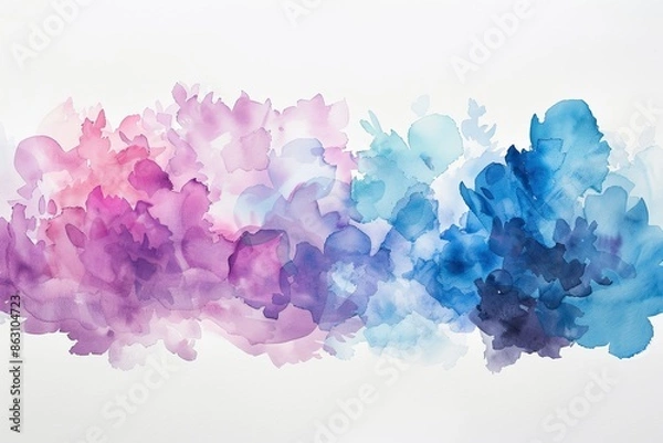 Fototapeta Abstract watercolor background with colorful flower shapes on white paper. 