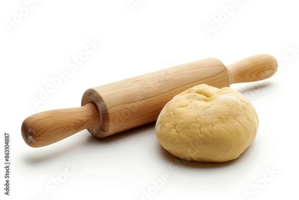 Obraz dough  ears  rolling pin isolated on white background.