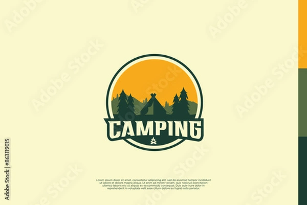 Fototapeta Round badge camp logo design. Adventure concept retro style