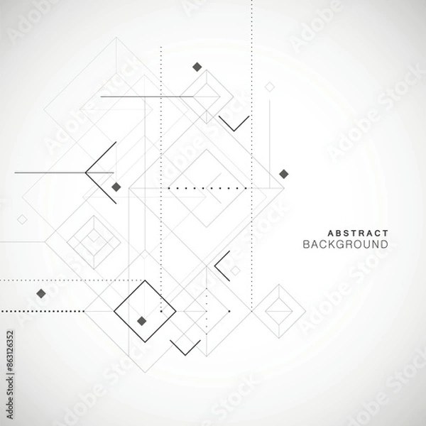 Fototapeta Digital geometric tech elements. Abstract vector isometric background. Sample connectin dots and lines
