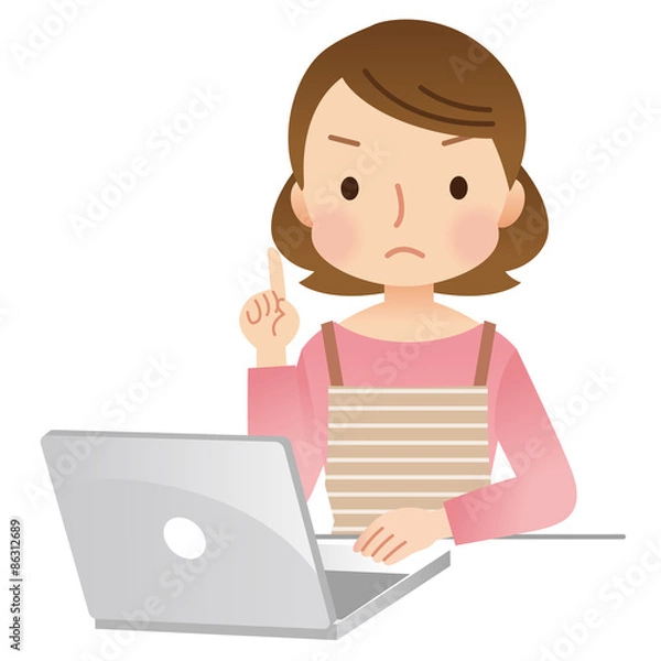 Fototapeta 女性　パソコン　主婦　注意