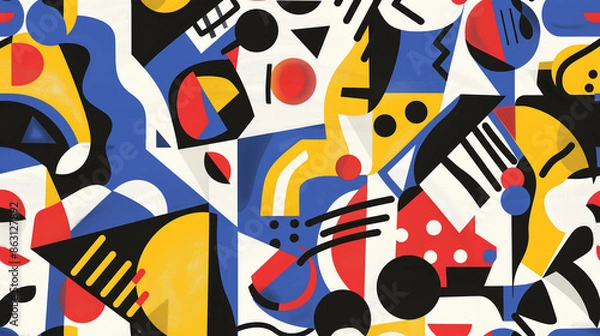 Fototapeta Fauvism and Bauhaus Seamless Pattern Cubism abstract wallpaper. Minimalism Bauhaus Seamless Pattern Cubism abstract wallpaper