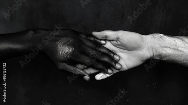 Obraz Unity and Solidarity ConceptBlack and White Hands Together in Harmony