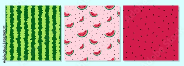 Obraz Green and Fresh Watermelon Skin Seamless Pattern. Unique and Trendy seamless pattern background for your unique design. Watermelon realistic texture background letters vector illustration.