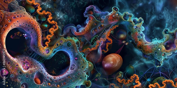 Fototapeta "Microbial World: Exploring the Beauty of Microscopic Life | Abstract Microbes: Art in the Tiny Universe"
