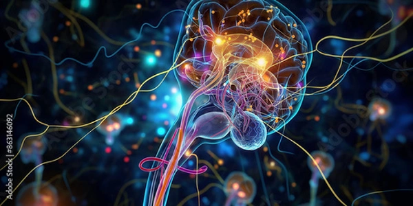 Fototapeta "Neurobiology: Illuminating the Brain's Complex Networks | Brain Circuitry: Understanding Neural Pathways"
