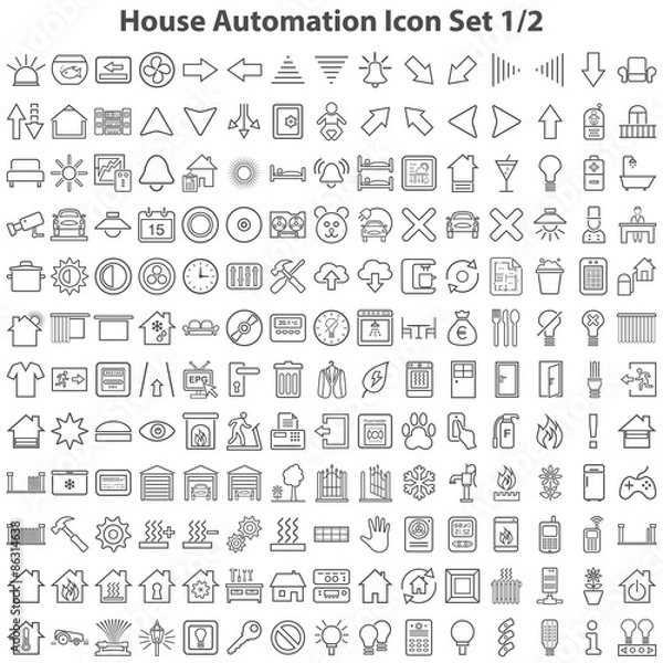 Fototapeta Schwarze Hausautomatisierungssymbole in Liniendarstellung Teil 1