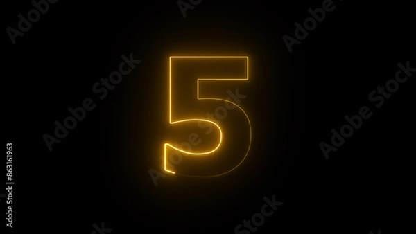 Fototapeta Abstract neon countdown 5 number illustration background 4k.