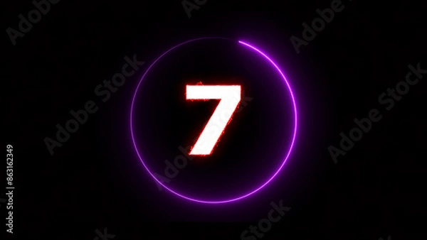 Fototapeta Abstract beautiful neon countdown 7 number illustration background.