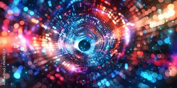 Fototapeta Neon Energy Sphere Surrounded by Dynamic Particles