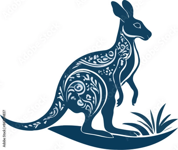 Fototapeta Enchanting Kangaroo Vector Art in Oceanic Blue