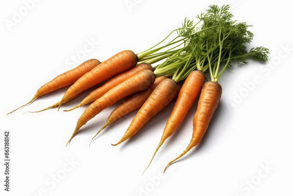 Obraz A bunch of carrots are shown in a row. They are all the same size and color. The carrots are fresh and ready to be eaten
