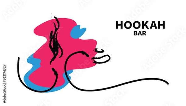 Fototapeta Banner template for menu. Hookah pipes. Abstract background with spots. Elements of bar equipment. Relaxation product. Puffs and rings of smoke. Vector flat illustration