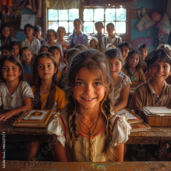 Fototapeta A beautiful representation of the future of our children. The smiles and the love make you smile too. I would use this in any video or even a picture. They are remarkable. 