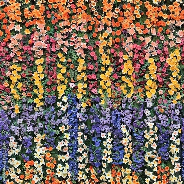 Fototapeta   A wall adorned with an array of flowers, surrounded by an assortment of floral arrangements