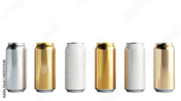 Fototapeta Blank beverage cans on transparent background