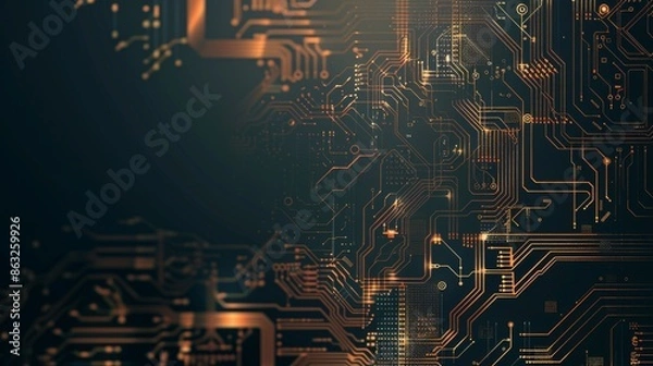 Fototapeta Abstract digital circuit board pattern with glowing lines and connections.  A futuristic, tech-inspired background.