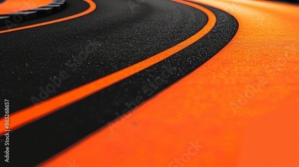 Obraz Close-up of a curved orange surface with two black lines. The surface has a textured, grainy appearance.