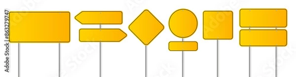 Obraz Realistic yellow road sign. Isolated signal tables. Blank street traffic symbols, stopping boards. Signaling plates vector set. Signal road for control traffic collection illustration