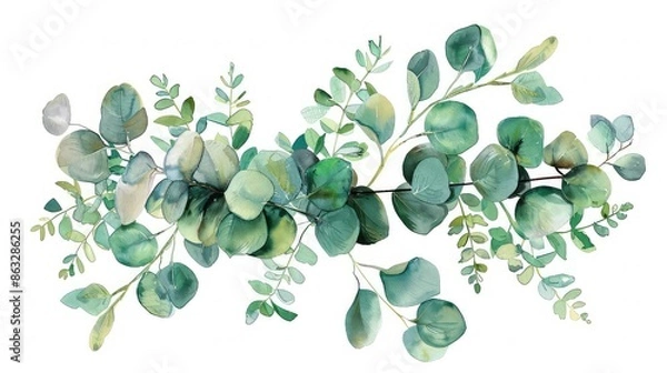 Obraz card print painted illustration b leaves chaplet wreath eucalyptus watercolor branch Floral Watercolor design white eucalyptus or background isolated Hand branch fabric.