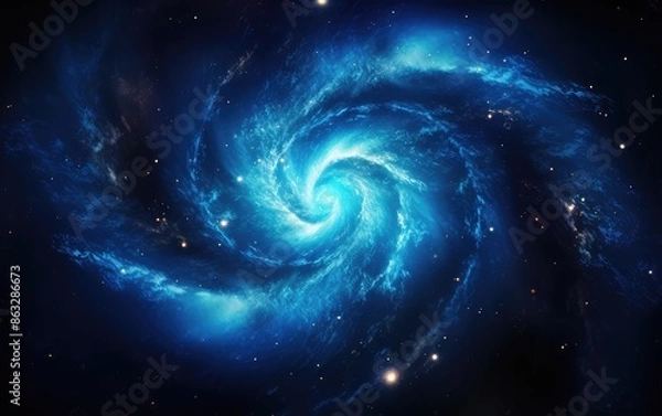 Fototapeta Blue spiral galaxy in space, computer generated abstract background, 3D rendering