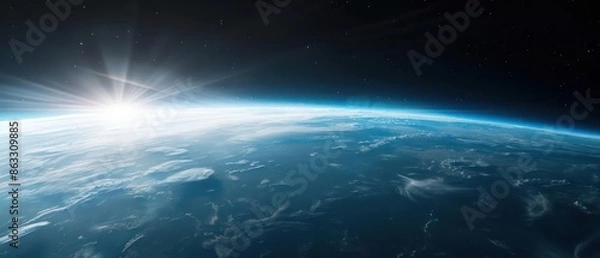 Fototapeta Highdefinition shot of a space elevator capsule ascending through the atmosphere, with ample copy space