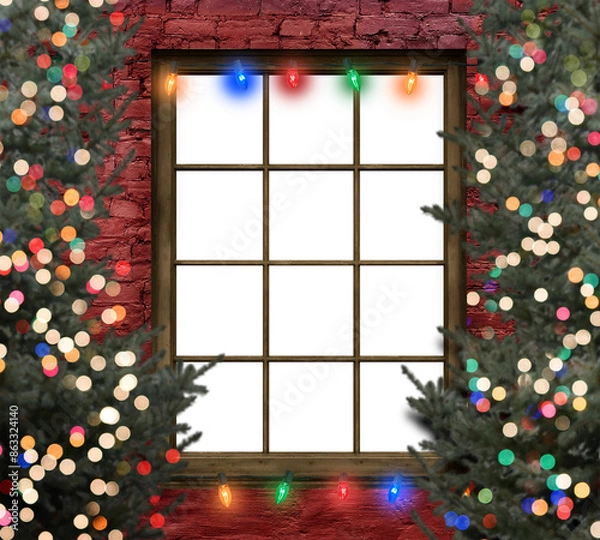 Obraz Christmas Window Digital Backdrop with Lights Isolated