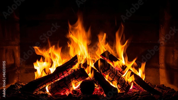 Obraz Close-up of fireplace burning at home.