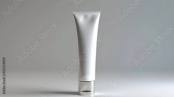 Fototapeta 3d render mockup of cosmetic bundle for skin hair care. White plastic bottles and tubes with black caps in row on bright white backdrop