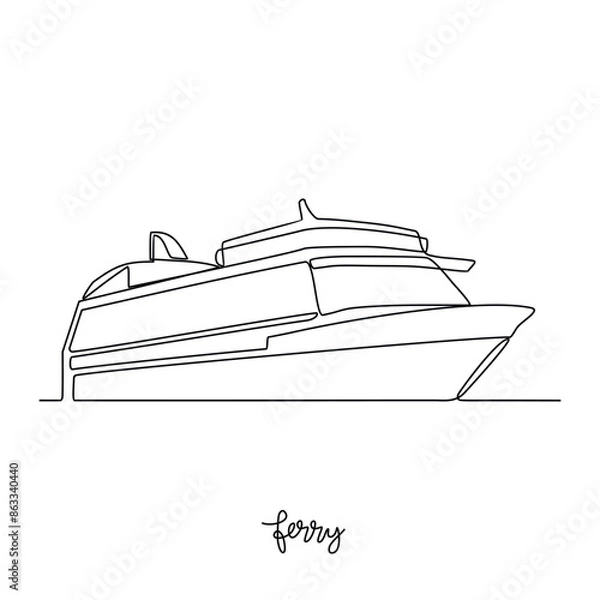 Fototapeta One continuous line drawing of Ferry vector illustration. Sea transportation themes design concept with simple linear style. Sea transportation involve moving goods and people across body of water.