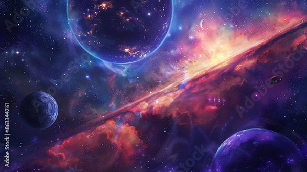 Fototapeta Space abstract fantasy background with glow and shine