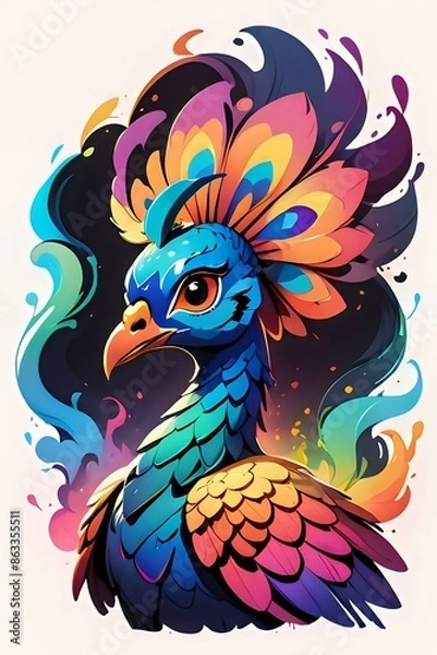Fototapeta Vibrant and colorful illustration of a peacock with dynamic shapes and gradients, perfect for illustrating creativity, nature, and artistic expression.