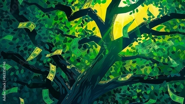 Obraz flat illustration, money growing on trees, 
