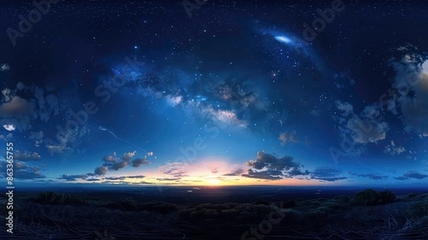 Obraz dark blue sky sunset beautiful awesome sky moon milky way seamless hdri panorama 360 degrees angle view zenith use graphics game development sky.