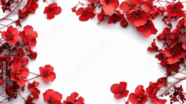 Fototapeta Red Flower Frame on White Background