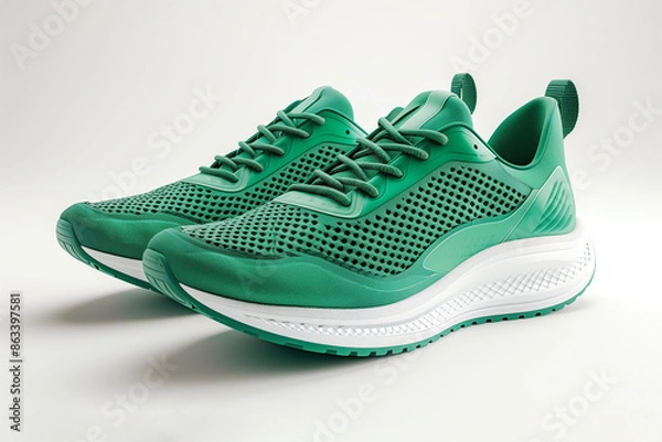 Fototapeta Emerald running shoes isolated on white background.