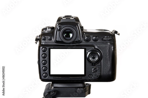 Obraz Professional digital camera with blank screen isolated on white background
