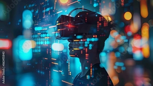 Fototapeta Embracing the Future of Business: Innovative Technology Solutions for Enhanced Efficiency and Profitability with AI, Blockchain, and Augmented Reality in a Minimalist Design