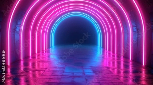 Fototapeta Abstract neon flight through a hyper tunnel