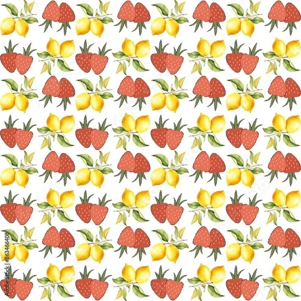 Fototapeta Strawberry Lemon Pattern Background 6000x6000px