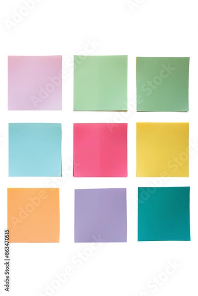 Fototapeta sticky notes, Sticky notes. Square colored blank post it pages with crumpled edges isolated on transparent background, blank reminder notes
