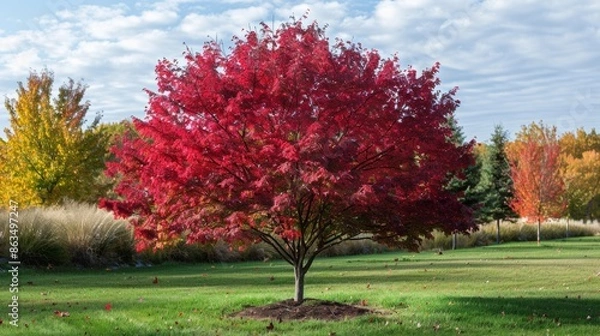 Fototapeta Maple Tree with Red Leaves