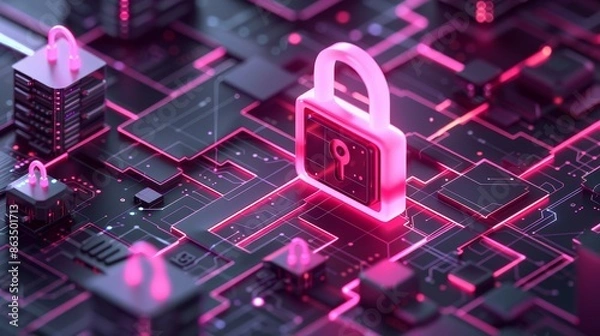 Obraz Secure Virtual Network Connection - Ensuring Data Security and Protection with Padlock Symbol.