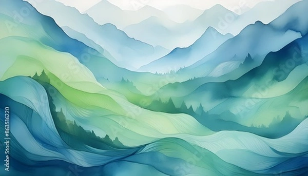 Obraz A watercolor background with soft, flowing strokes in shades of blue and green