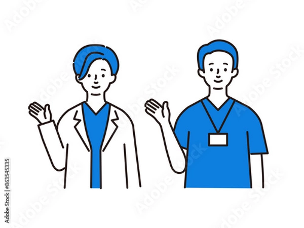 Fototapeta 案内をする医療従事者の男女