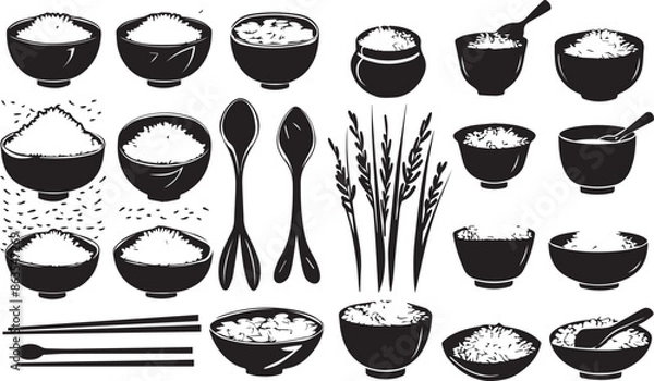 Fototapeta Rice Dark Silhouette Shapes Vector Set 