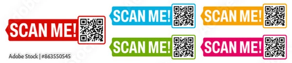 Obraz set QR codes for icon. scan me labels for payment and identification template design vector illustration