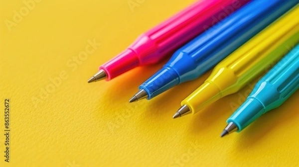 Obraz Pen in colors on yellow backdrop