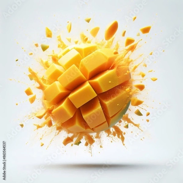 Fototapeta Explosive Freshness: Mango Burst on White Background