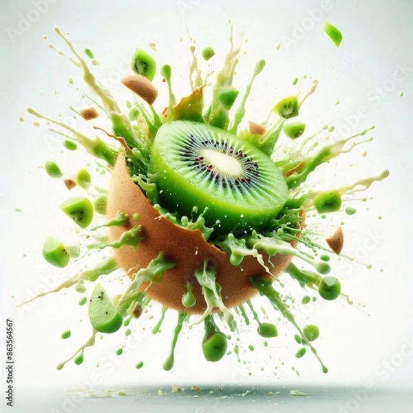 Fototapeta Explosive Freshness: Kiwi Burst on White Background